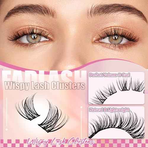FADLASH Lash Clusters Wispy Eyelash Clusters D Curl 8-16mm Cluster Eyelash Extensions 168Pcs Individual Natural Lashes with Black Thin Band Soft and Reusable (GS49, 8-16mm)