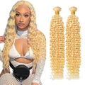 AuokMar Blonde Deep Wave Hair Bundles 32 Inch 613 Virgin Human Hair - 2 Pack