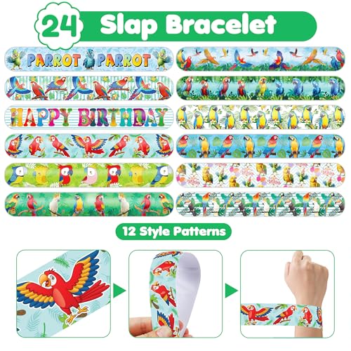 Parrot Party Favor Set - 72PC Tropical Tattoos & Slap Bracelets