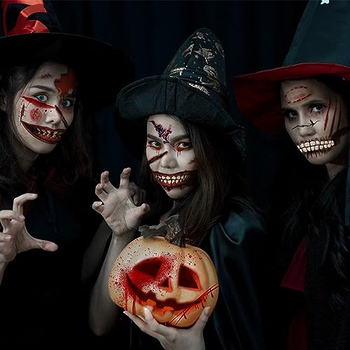 WdrKo 26 pcs Halloween Prank Makeup Temporary Tattoos Set for Adults - Horror Face & Wound Stickers for Cosplay & Parties