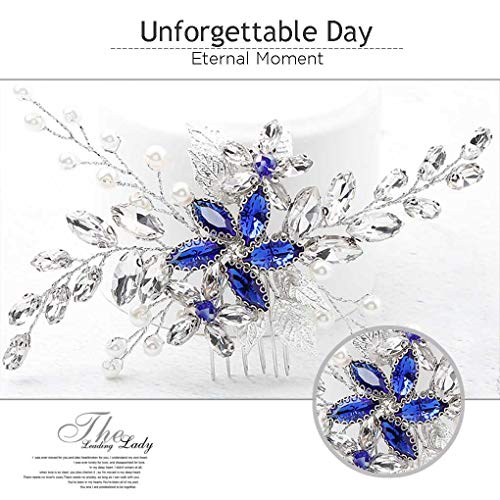 Blue Rhinestone Wedding Hair Comb with Silver Alloy