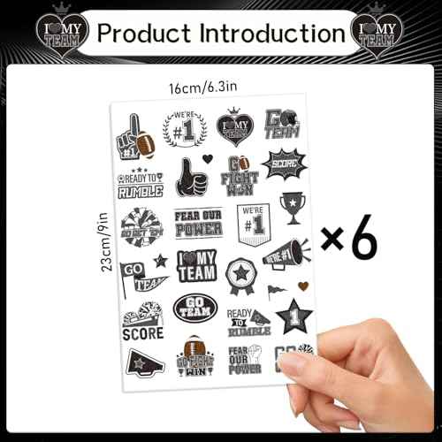 Gameza Black Team Spirit Tattoos - 144PCS Football Black Spirit Week Party Favors Supplies, Glitter Football Team Temporary Tattoo Stickers for School Cheerleading Sport Games Accessories Rewards