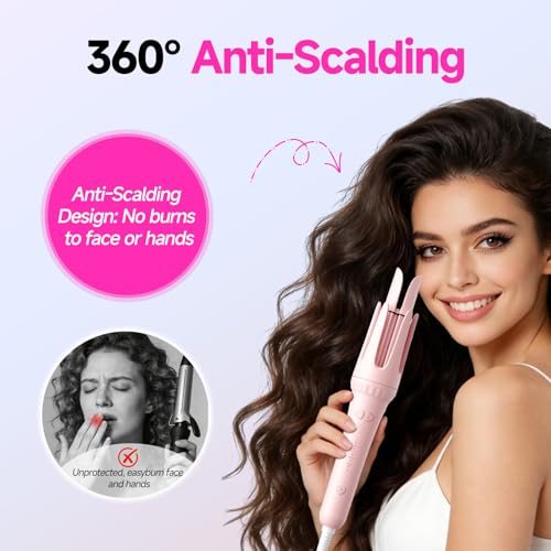 Auto Curling Iron 1.25" Rotating Ceramic Wand Pink