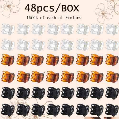 Mini Hair Claw Clips - Stylish gril/women/baby Hair Claw Clips | Stays In Place Without Pulling or Snagging,Strong Grip, | Durable Plastic, Sturdy - Tortoise & Black & Clear, 48 Pcs