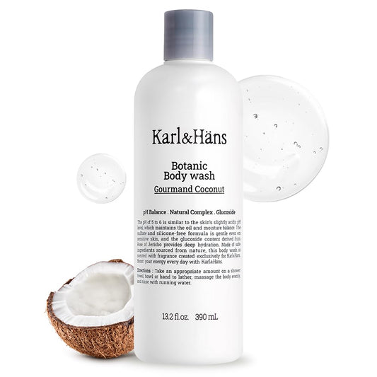 Karl&Hans Botanic Gourmand Coconut Vegan Body Wash - Organic, Natural Shower Gel for Moisturizing and Gentle Cleansing - Sulfate and Silicone Free - 13.2 fl oz