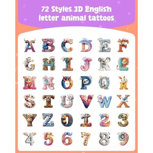 72 PCS Individually Wrapped Temporary Tattoos - ABC Animal & Wildlife Designs, Pre-Cut for Birthday Party Favors & Creative Expression