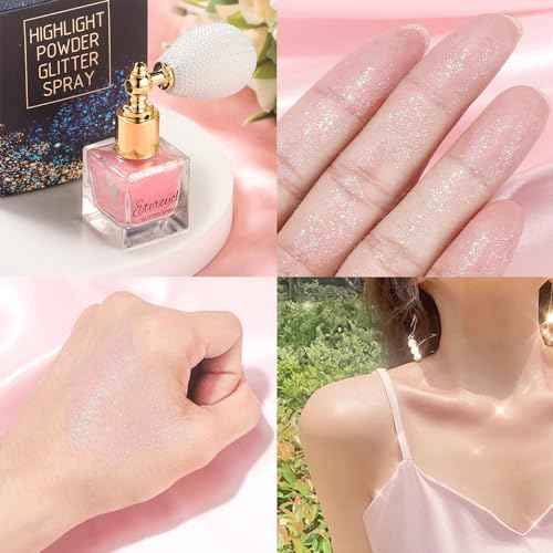 Etercycle Pink Body Glitter Spray, Shimmering Spray Powder Sparkle Powder, Cosmetic Shimmer Makeup Glitter for Hair and Body Face Clothes Nail Art Craft Design Easter Christmas Halloween Crafts