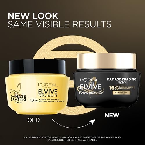 L'Oreal Paris Hair Care Elvive Total Repair 5 Damage Erasing Balm, Conditioning Hair Mask for Damaged Hair, with Almond and Protein, 8.5 fl; oz, (Pack of 2)