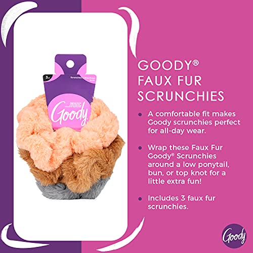 Goody Hair Scrunchie - 3 Count, Faux Fur - Help Keep Hairs In Place - Hair Accessories to Style With Ease and Keep Your Hair Secured - For All Hair Types - Pain Free