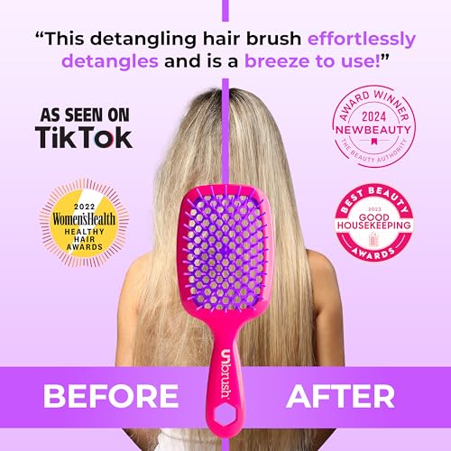 FHI Heat UNbrush Detangling Brush for Pain-Free Brushing on All Wet or Dry Hair Types — Durable DuoFlex Anti-Static Bristles, Lightweight Handle, Vented Hair Brush, Pink Burst