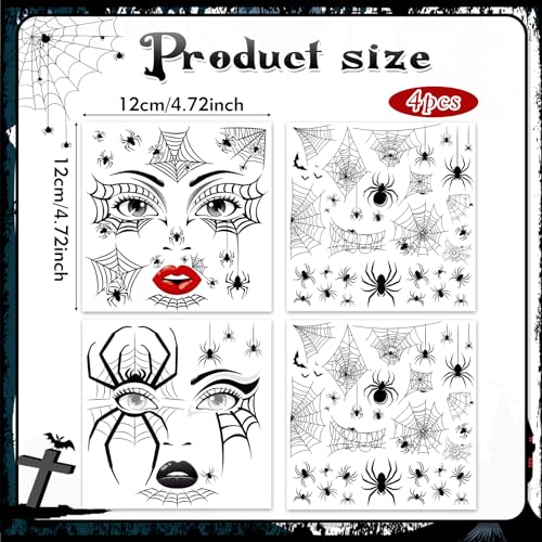 Halloween Spider Face Tattoos - 4 Sheets Temporary Stickers