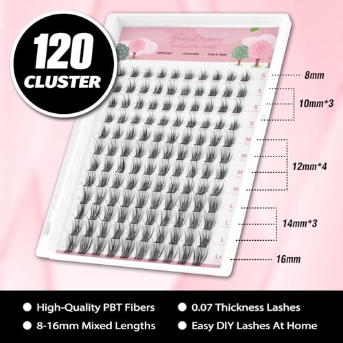 DIY Lash Clusters, Individual Lashes Extensions Wispy Cluster Lashes 8-16mm Mix Lengths C Curl 0.07mm Thickness Eyelash Clusters Home Use False Eyelashes Apply Under Your Lashes
