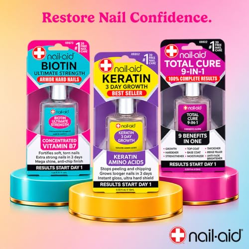 Nail-Aid Biotin Nail Strengthener 0.55 Fl Oz - Fast-Acting Vitamin B7 Treatment for Weak, Peeling Nails - Pack of 1
