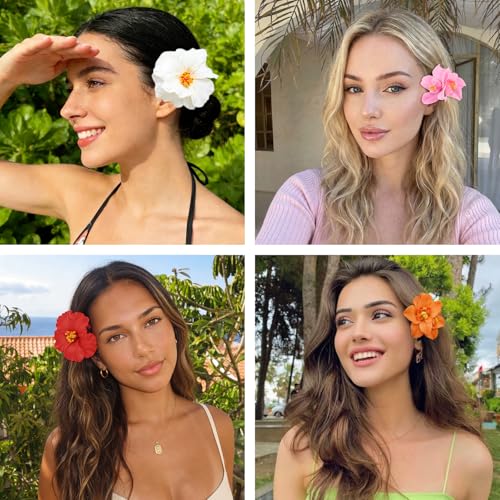 Hawaiian Flower Hair Clips Set - 10 Colorful Boho Clips