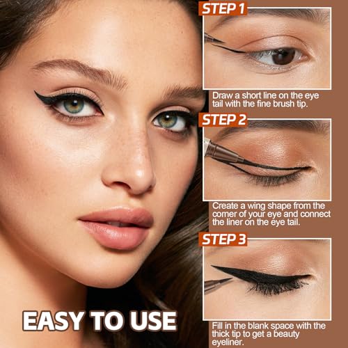 Boobeen 2pcs Liquid Eyeliner£¬Dual-Ended Eye Liner with Thick Tip and Precise Brush Tip£¬Waterproof Black Liquid Liner Pen£¬Matte Finish£¬All Day Wear£¬Smudge-proof,Brown