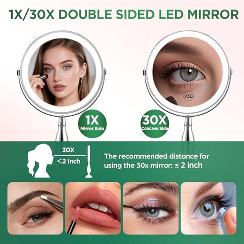30X Magnifying Makeup Mirror with Lights & 5000mAh Battery