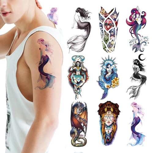 Waterproof Temporary Tattoos - Mermaid, Dragon & Tribal Designs