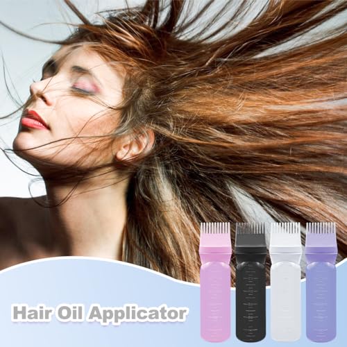 ELANE 4 Pack Root Comb Applicator Bottle for Hair Oil & Dye