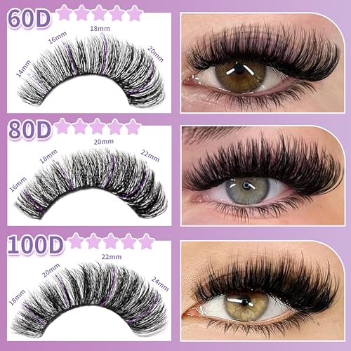 Lash Extension Kit 14-24mm Lash Clusters Kit 60D+80D+100D Thick Volume Eyelash Extension Kit D Curly DIY Individual Lashes 3 Style Lashes with Waterproof Lash Bond and Seal and Tweezers