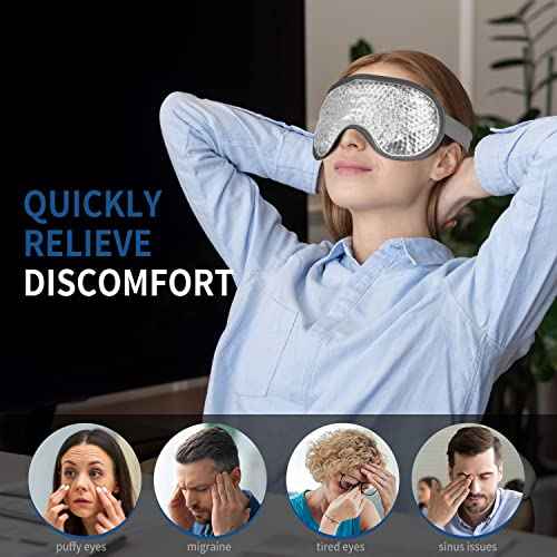 Cooling Eye Mask with Gel Bead, Reusable Cold Compress Ice Pack Sleeping Eye Cooling Pads for After Eyelid Surgery, Puffiness, Puffy Eyes, Headache, Migraine Relief(Grey)