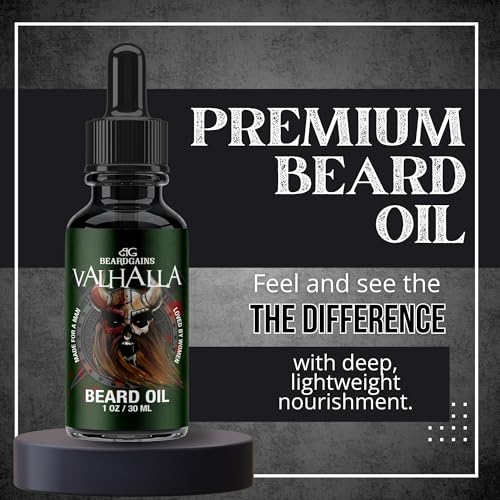 Beard Gains Beard Oil for Men - Organic Beard Growth Oil, Moisturizer & Conditioner, Softens & Strengthens Facial Hair, Reduces Itch, Promotes Healthy Beard (1oz, Valhalla)