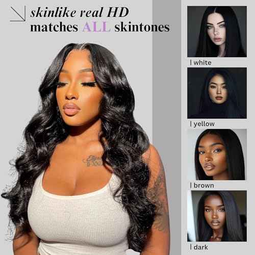 13x6 Skinlike Real HD Lace Frontal Only Body Wave Ultra Thin Invisible Lace Virgin Human Hair Front Pre Plucked Natural Hairline Sew In Frontal Closure Piece 20 Inch Natural Black