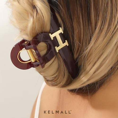 KELMALL Oversized Hair Claw Clip 5 Inch Glossy PC with Metal Accent for Thick & Thin Hair