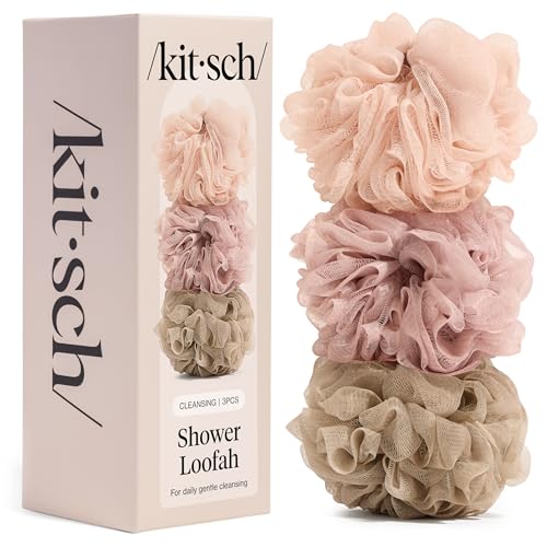 Kitsch Soft Mesh Shower Loofah 3-Pack - Gentle Exfoliating Bath Sponge