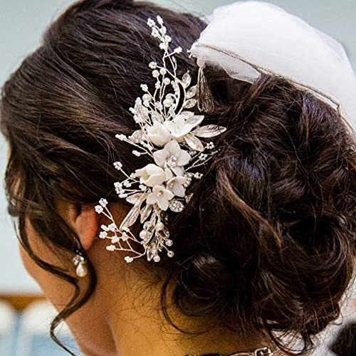 Silver Bridal Hair Comb with Crystals & Pearls