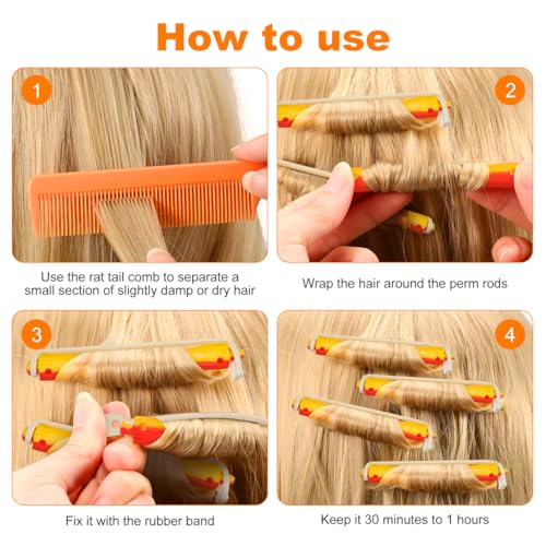 CLISPEED Perm Rod Hair Rollers with Rubber Bands Hollow Spiral Rods