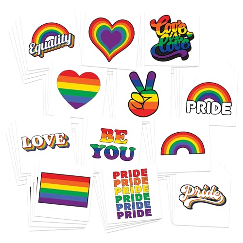 Pride Temporary Tattoos/Rainbow Designs/Support your LGBTQ Community/MADE in USA (Retro Pride 48pk)