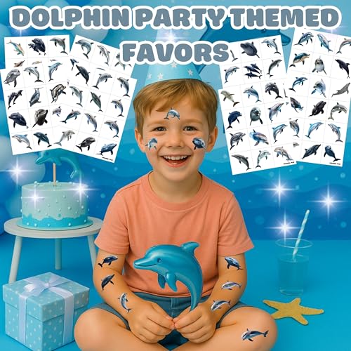 96 PCS Dolphin Temporary Tattoos | Ocean Shark Party Favors