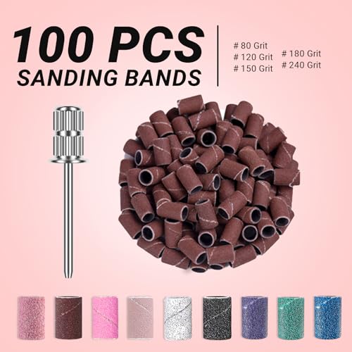 MelodySusie 100 Pcs 150 Grit Nail Drill Bits Sanding Bands