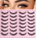 QUNETY Wispy Cat Eye Fake Eyelashes - 14 Pairs of Faux Mink