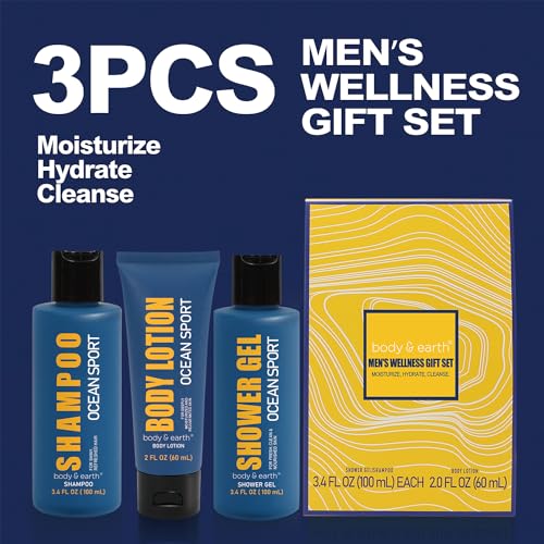 Gift Set for Men - Mens Bath Set and Body Wash Set with Fresh Ocean Scent Shower Gel, Body Lotion, Shampoo, Mens Shower Gift Sets, Father Day Gifts for Men