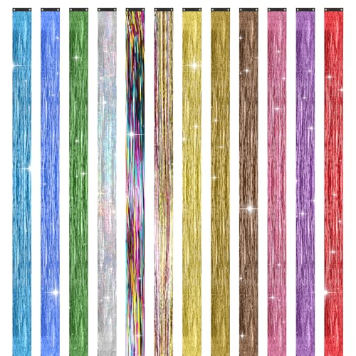 Leuceiy 20-Inch Hair Tinsel Clip-Ins for Girls - Heat Resistant & Reusable