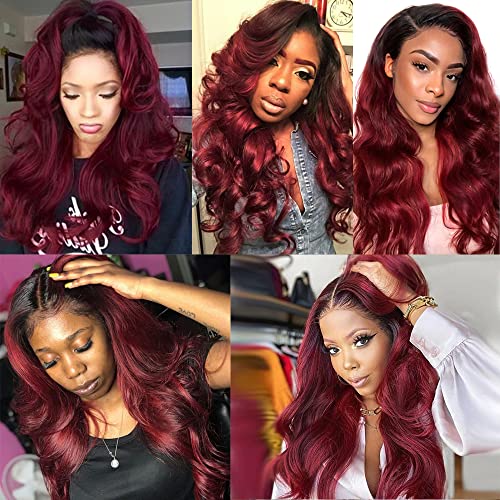 Human Hair Extensions Burgundy Body Wave Bundle 14-18 Inch 3 Pack 150g