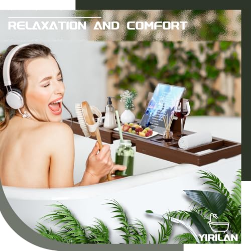 Bamboo Expandable Bath Tray Caddy with Wine & Phone Holder