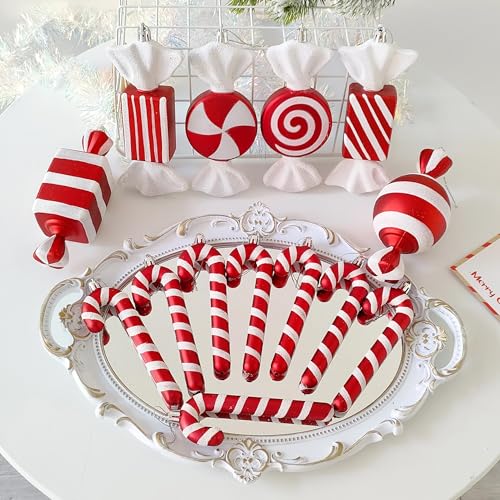 Enanal Red and White Candy Cane Christmas Ornament, 14pcs Assorted Peppermint Lollipop Candy Cane Hanging Pendants for Christamms Tree Decorations Xmas Party Supplies