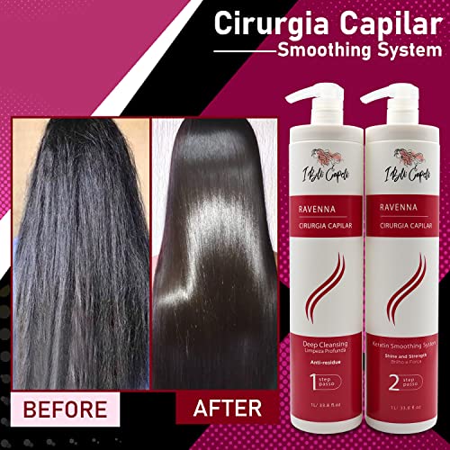 I Belli Capelli Ravenna Professional Keratin, Long-lasting Straightening Effect- Cirugia Capilar Para el Cabello- Celulas Madres Para el Cabello-Straightener System- 2x1L/33.8: