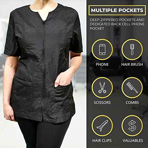 CHARLENE Haley Short Sleeves Jacket | High Fashion Hair Stylist Nylon Uniform | Water-Repellant Breathable Nylon