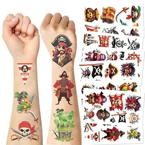 10Sheets Pirate Tattoos for kids - pirate stickers,Waterproof, Fun Designs for Parties, Easy to Apply, 3x3 Inches, Perfect for Pirate-Themed Birthday Parties,Pirate Party Decorations