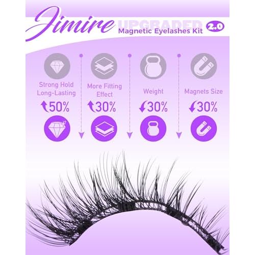 JIMIRE Magnetic Eyelashes Natural Look Wispy Magnetic Lashes with Applicator Cat Eye False Eyelashes with Magnets No Glue Needed Manga Lashes