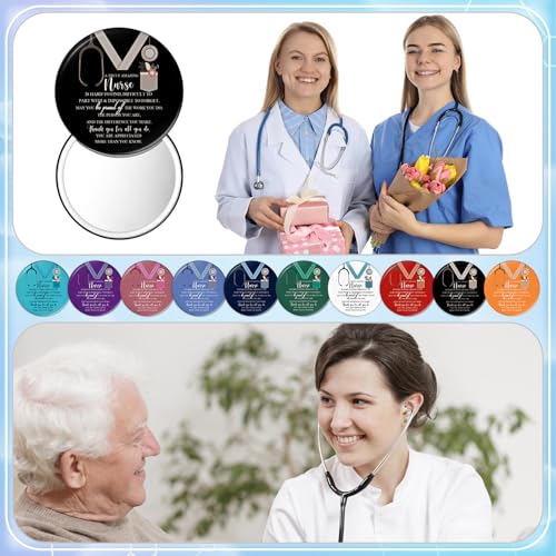 Geetery 50 Pcs Nurse Week Gifts Bulk Mini Compact Mirrors Nuese Appreciation Gifts Bulk for Women Portable Pocket Mirror Thank You for Nursing Practitioner Medical Female CNA (2.7 Inches,Classic)