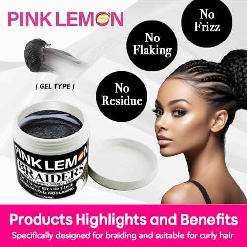 PINK LEMON Braiding Gel - Maximum Hold, No Flaking, Long Lasting Hold, High Shine. For Micro, Inter, Dread, Faux, Loc, Twist, Braid, Edge. (10 oz)