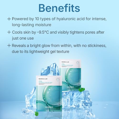 CENTELLIAN 24 Madeca Lab Hyal Waterfull Gel Mask (Hydrating Gel Mask, 5 pcs) ? Deep Moisture & Cooling Sheet with 10-Layer Hyaluronic Acid, Korean Skin Care. TECA, Glycerin, Niacinamide.