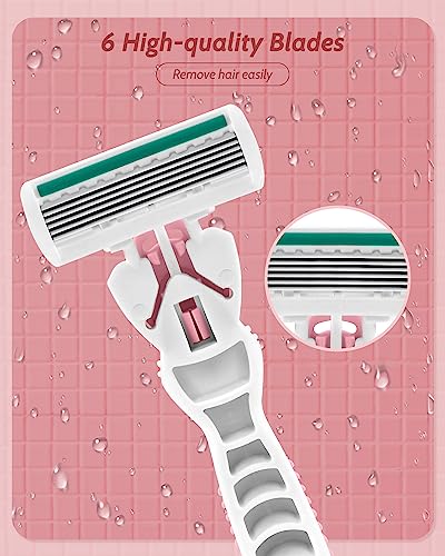 6-Blade Women's Shaving Razors with Travel Razor & 12 Refills