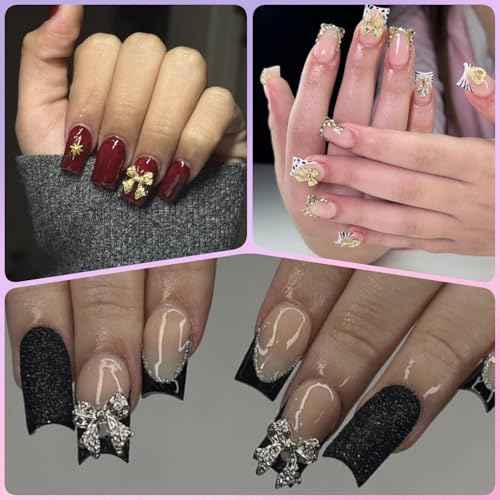 135 Pcs Bow Nail Charms 5 Styles Metal Bow Charms for Nails Gold Silver and White Gold