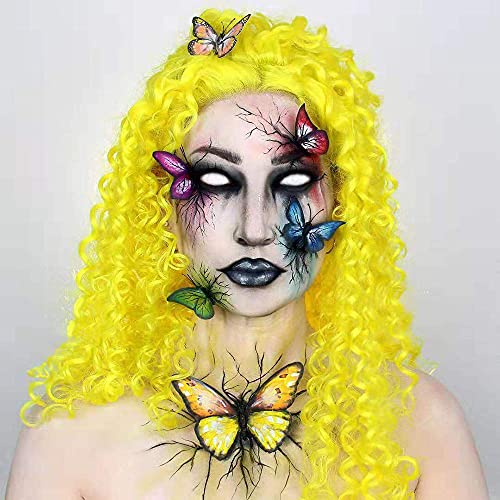 RONGDUOYI Afro Curly Synthetic Lace Front Wigs for Women Bright Yellow Long Curly Wig with Free Part 24Inch Daily Use Cosplay Party Wig