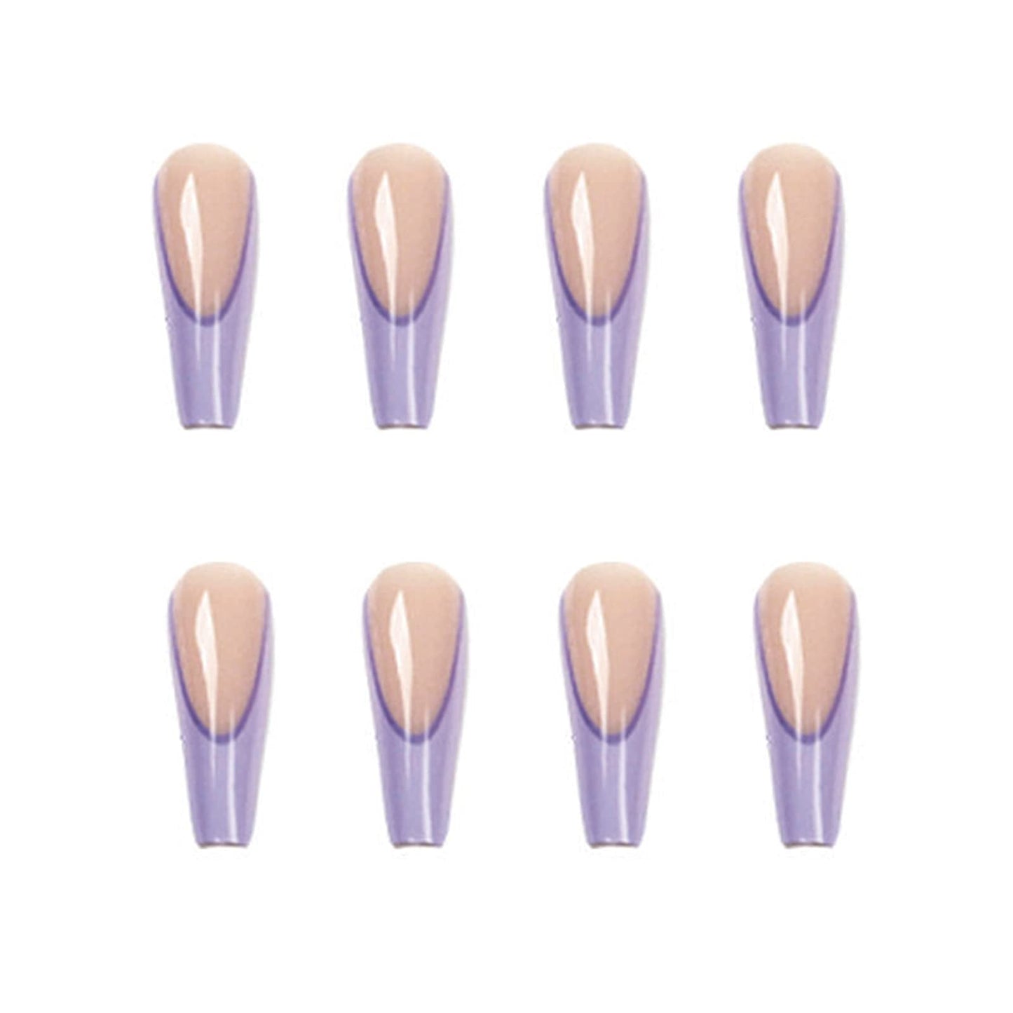 Purple French Tip Press on Nails Long Coffin Fake Nails with Daily Wear Simple Design Full Cover Stick on Nails Glossy False Nails for Women Girls Artificial Acrylic Nails